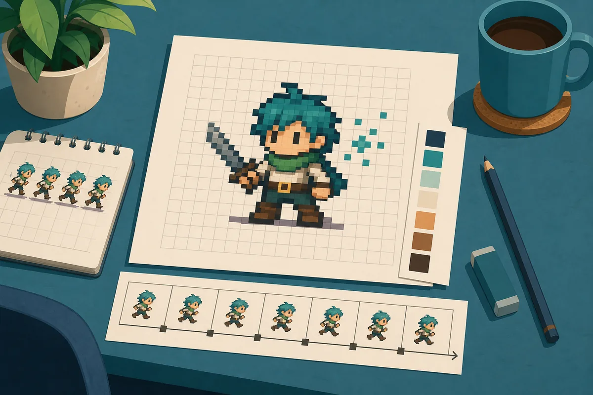 Asepriteでドット絵のキャンバス、パレット、アニメーションフレームを整理する流れ