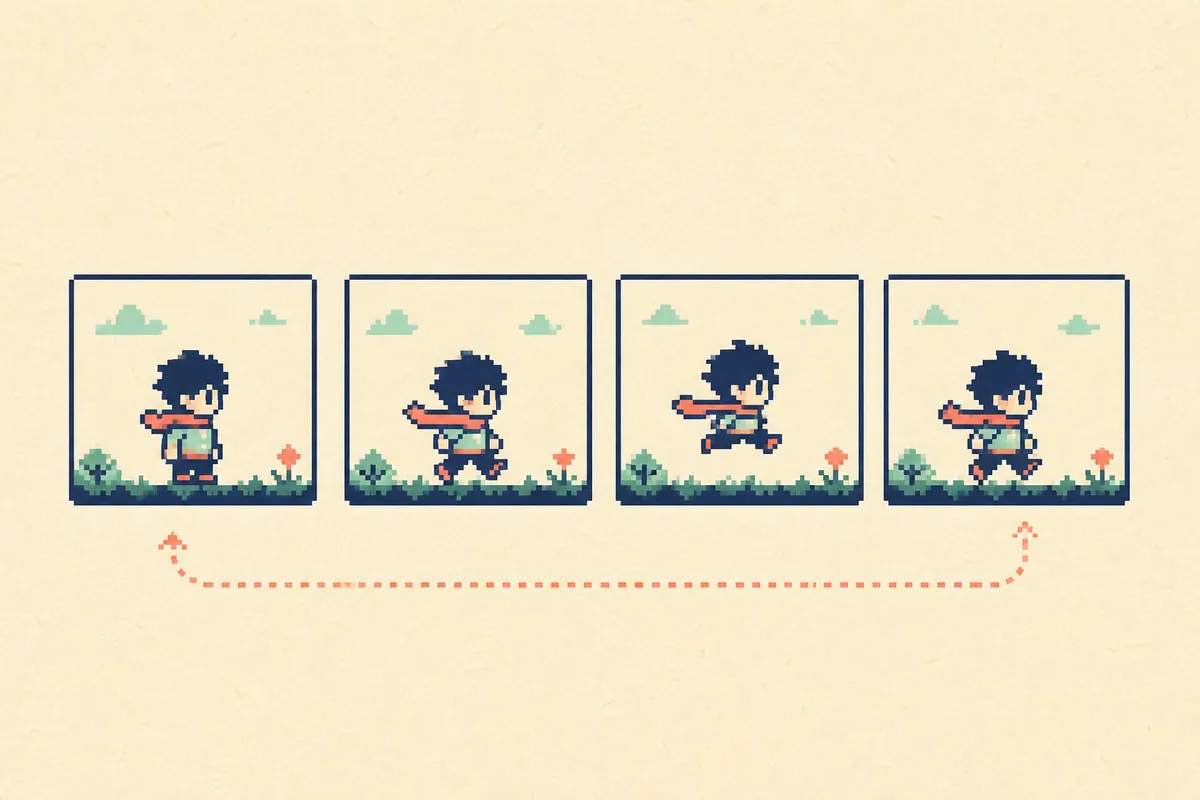 4コマのドット絵キャラクターがループするGIFの基本イメージ
