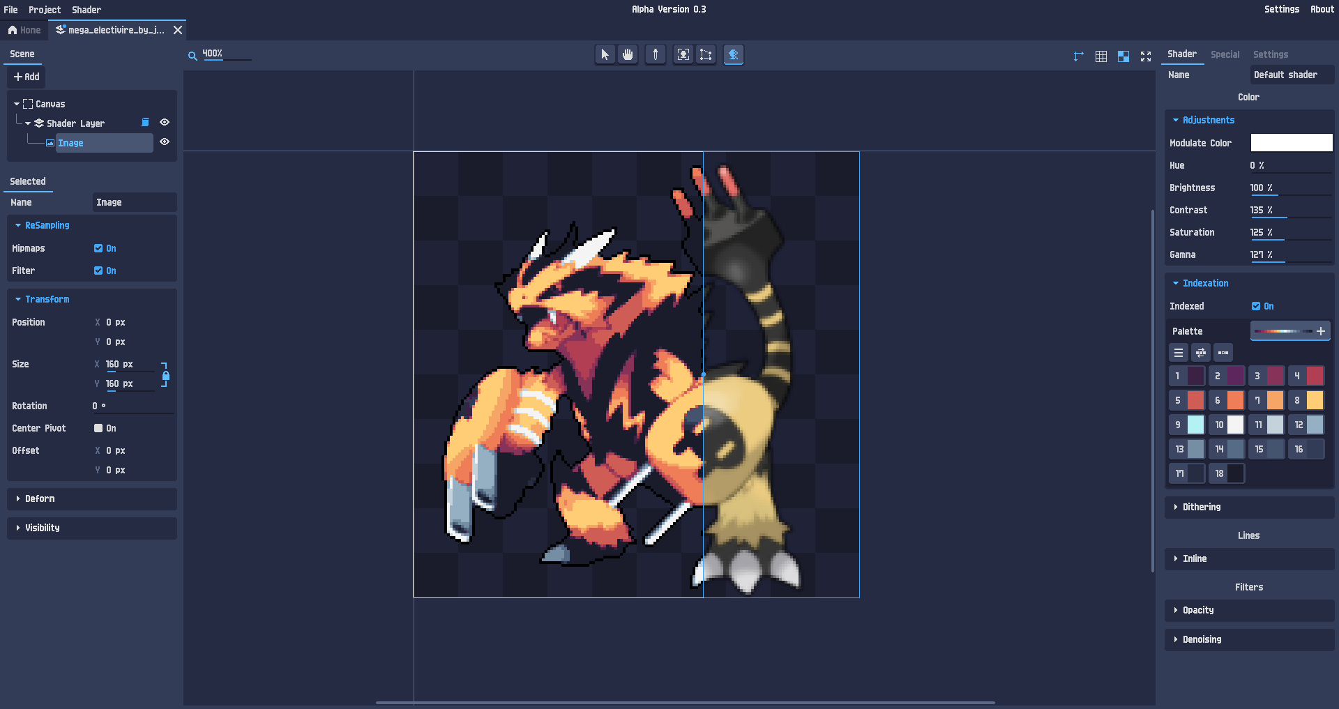 PixelOver公式サイトに掲載されたエディタ画面で、元画像とドット絵化した結果を比較している様子